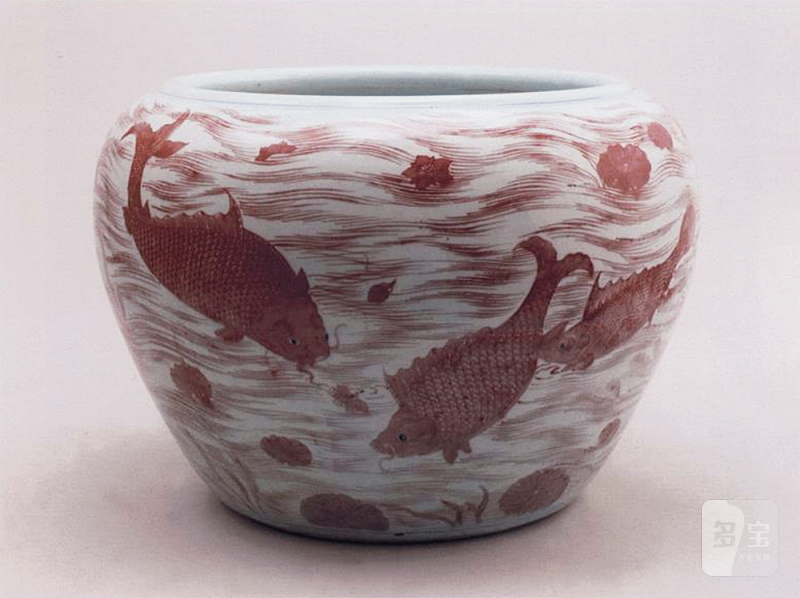 18世纪 青花釉里红鱼藻纹大缸 - 图12